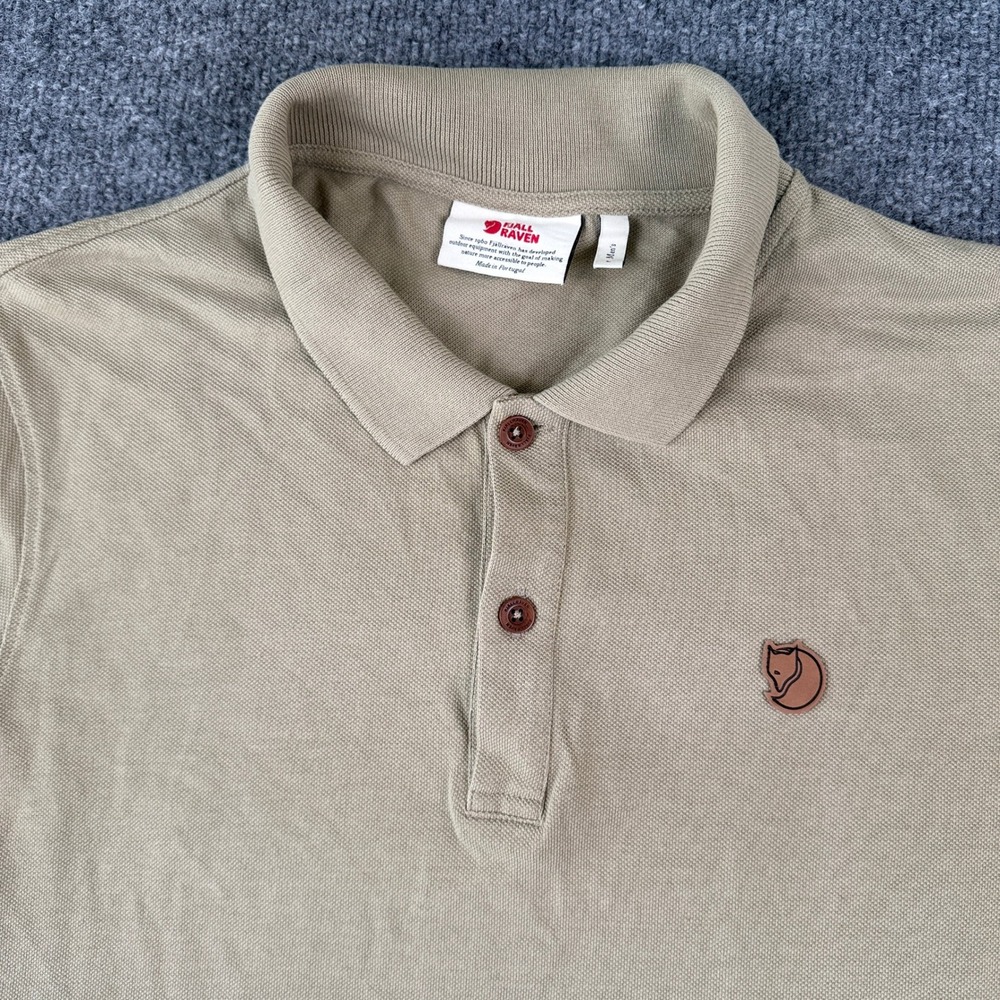 Fjallraven Ovik Polo Shirt M Mens Large Beige Short Sleeve Cotton Outdoor